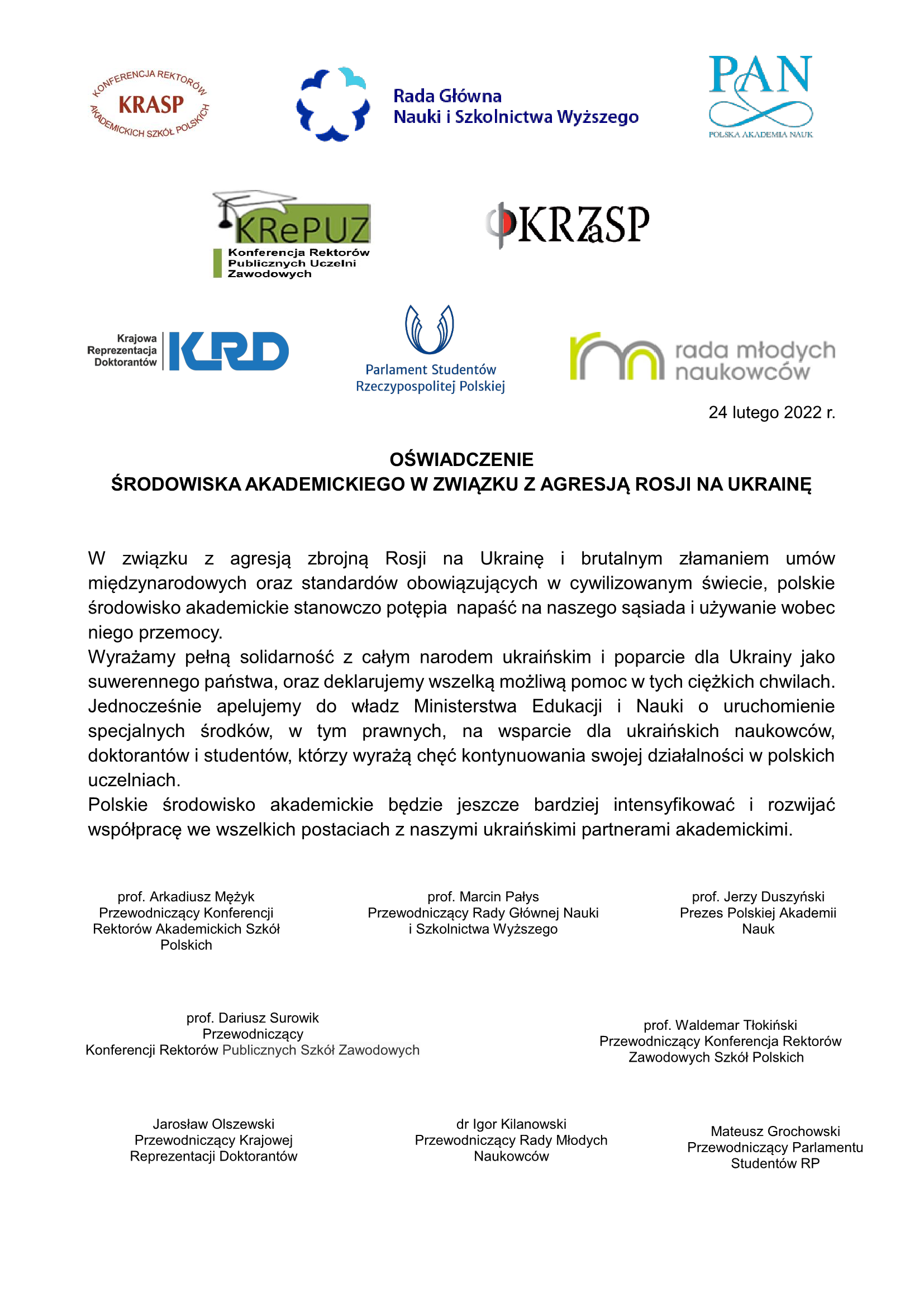 Owiadczenie srodowiska akademickiego Ukraina